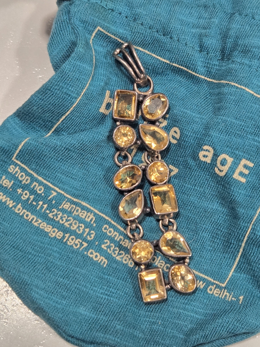 Citrine Crystal Drop Pendant Sterling Silver Necklace Stamped 925